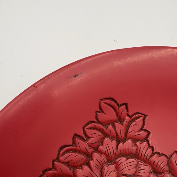 Murakami Kibori Tsuishu Lacquered Wood Plate With Hand Crafted‎ Floral Pattern - Picture 3 of 11